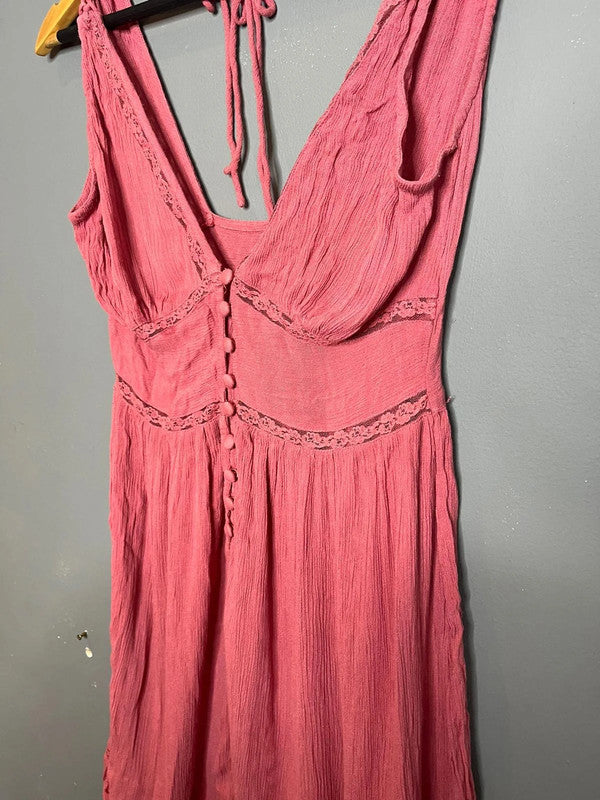 ASOS Pink Sleeveless Button Front Mini Dress Lace Trim Summer Holiday UK 10 M
