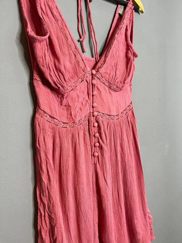 ASOS Pink Sleeveless Button Front Mini Dress Lace Trim Summer Holiday UK 10 M