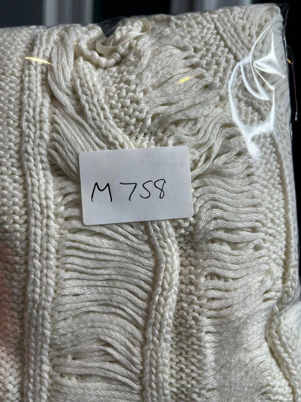 Bershka NWT White Open Knit Distressed Sleeveless Top Festival Summer Style XS-S