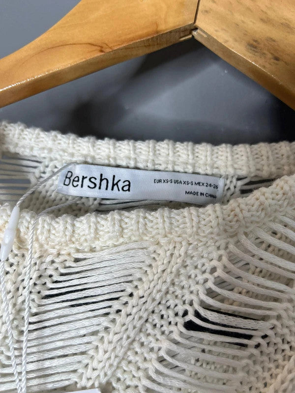 Bershka NWT White Open Knit Distressed Sleeveless Top Festival Summer Style XS-S