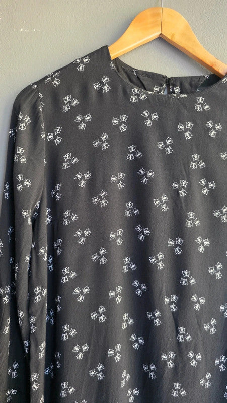 & Other Stories Black White Butterfly Print Shift Dress UK 6 XS Lace Trim Summer