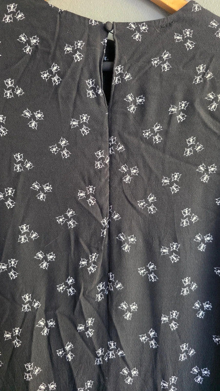 & Other Stories Black White Butterfly Print Shift Dress UK 6 XS Lace Trim Summer
