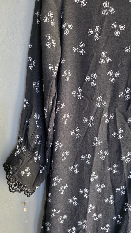 & Other Stories Black White Butterfly Print Shift Dress UK 6 XS Lace Trim Summer