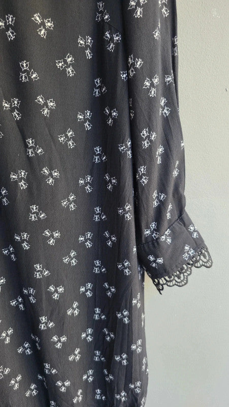 & Other Stories Black White Butterfly Print Shift Dress UK 6 XS Lace Trim Summer