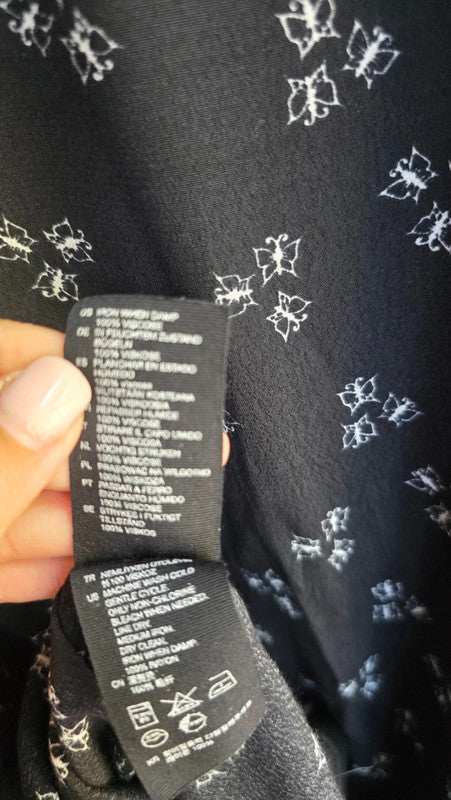 & Other Stories Black White Butterfly Print Shift Dress UK 6 XS Lace Trim Summer