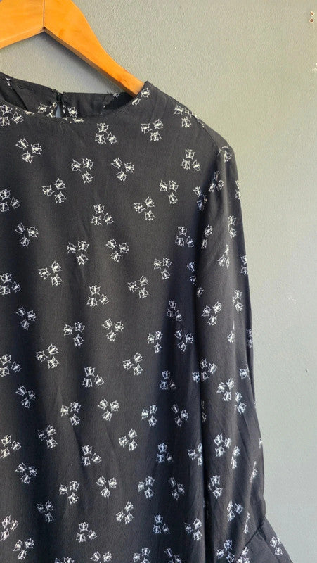 & Other Stories Black White Butterfly Print Shift Dress UK 6 XS Lace Trim Summer