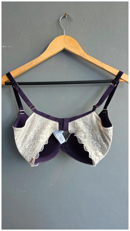 Autograph Rosie Silk Lace Bra (Grape 32DD) Cream Purple Wired - Excellent .