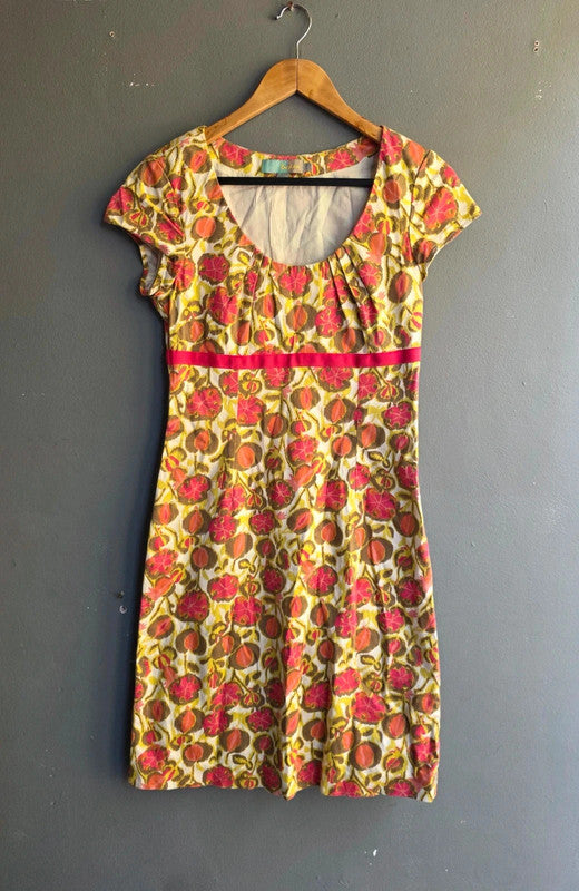 Boden Pink Yellow Floral Cotton Blend Shift Dress UK 10 S Summer Garden