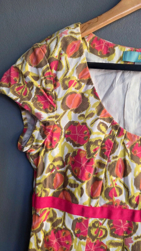 Boden Pink Yellow Floral Cotton Blend Shift Dress UK 10 S Summer Garden