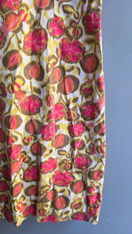 Boden Pink Yellow Floral Cotton Blend Shift Dress UK 10 S Summer Garden
