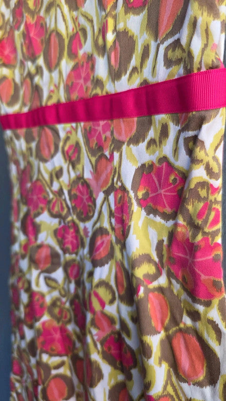Boden Pink Yellow Floral Cotton Blend Shift Dress UK 10 S Summer Garden