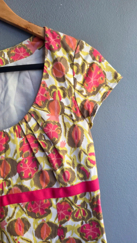 Boden Pink Yellow Floral Cotton Blend Shift Dress UK 10 S Summer Garden