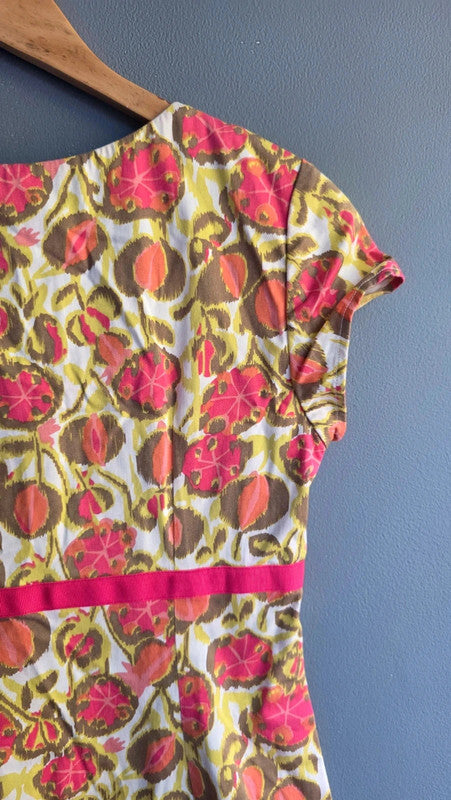 Boden Pink Yellow Floral Cotton Blend Shift Dress UK 10 S Summer Garden
