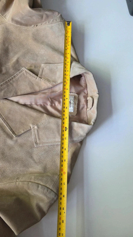Agenda Vintage Tan Suede Midi Coat Ladies XXL Genuine Leather Pockets Button Up