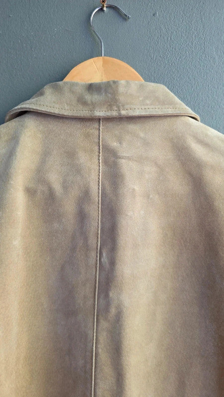 Agenda Vintage Tan Suede Midi Coat Ladies XXL Genuine Leather Pockets Button Up
