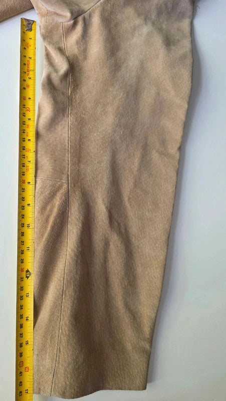 Agenda Vintage Tan Suede Midi Coat Ladies XXL Genuine Leather Pockets Button Up