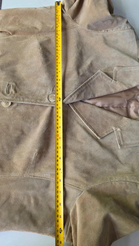 Agenda Vintage Tan Suede Midi Coat Ladies XXL Genuine Leather Pockets Button Up