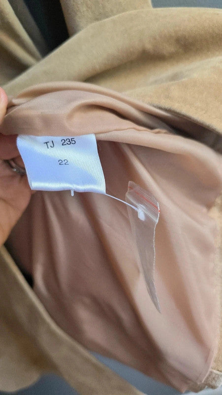 Agenda Vintage Tan Suede Midi Coat Ladies XXL Genuine Leather Pockets Button Up