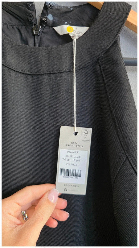 Boden Black Mini Shift Dress Wool Blend Fitted UK 8R Sleeveless New Tags BNWT