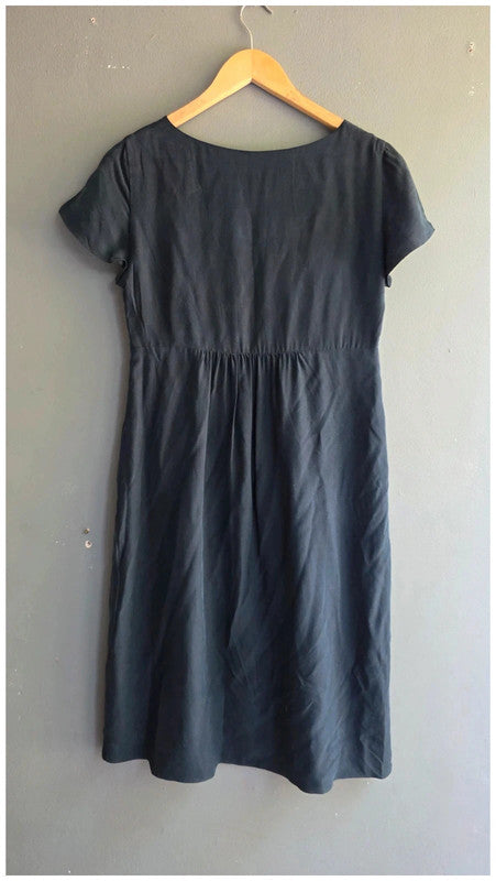Boden Ladies Navy Silk Blend Lined Dress UK 12L Short Sleeve Lightweight Flowy