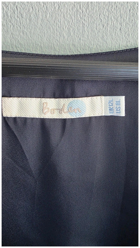 Boden Ladies Navy Silk Blend Lined Dress UK 12L Short Sleeve Lightweight Flowy