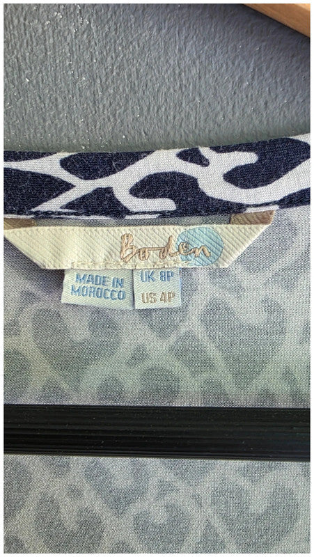 Boden Navy White Heart Print Midi Wrap Dress UK 8 LongSleeve Jersey Soft Stretch