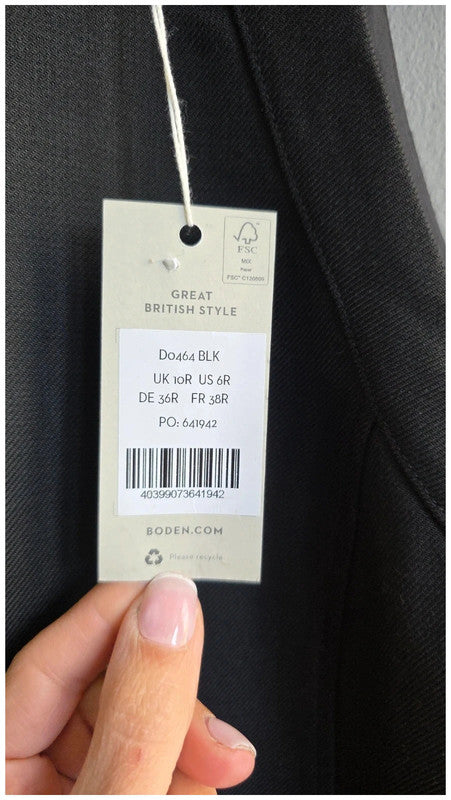 Boden Black Mini Shift Dress Wool Blend Fitted UK 10R Sleeveless New Tags BNWT