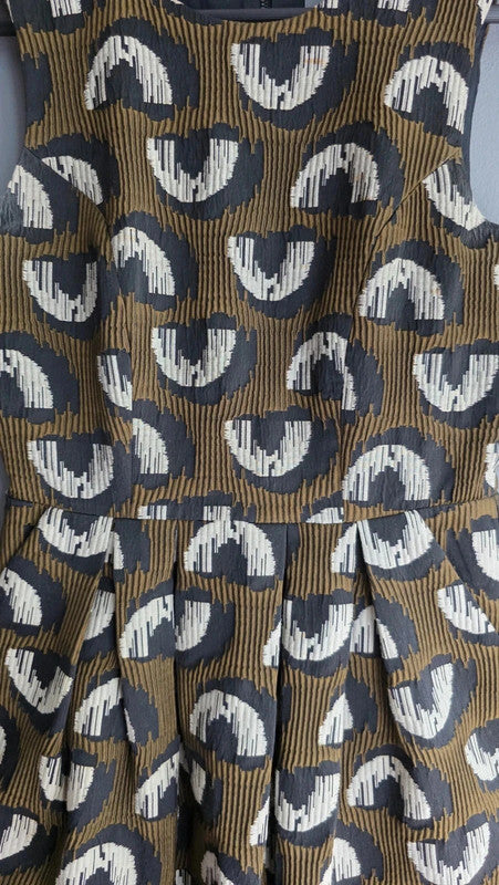 Anthropologie Hunter Dixon Bell Adete Structured Pattern Khaki Dress UK 10 M