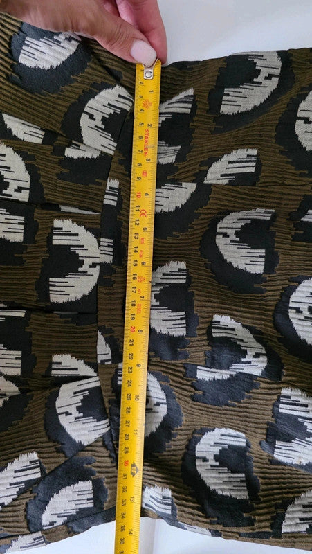 Anthropologie Hunter Dixon Bell Adete Structured Pattern Khaki Dress UK 10 M