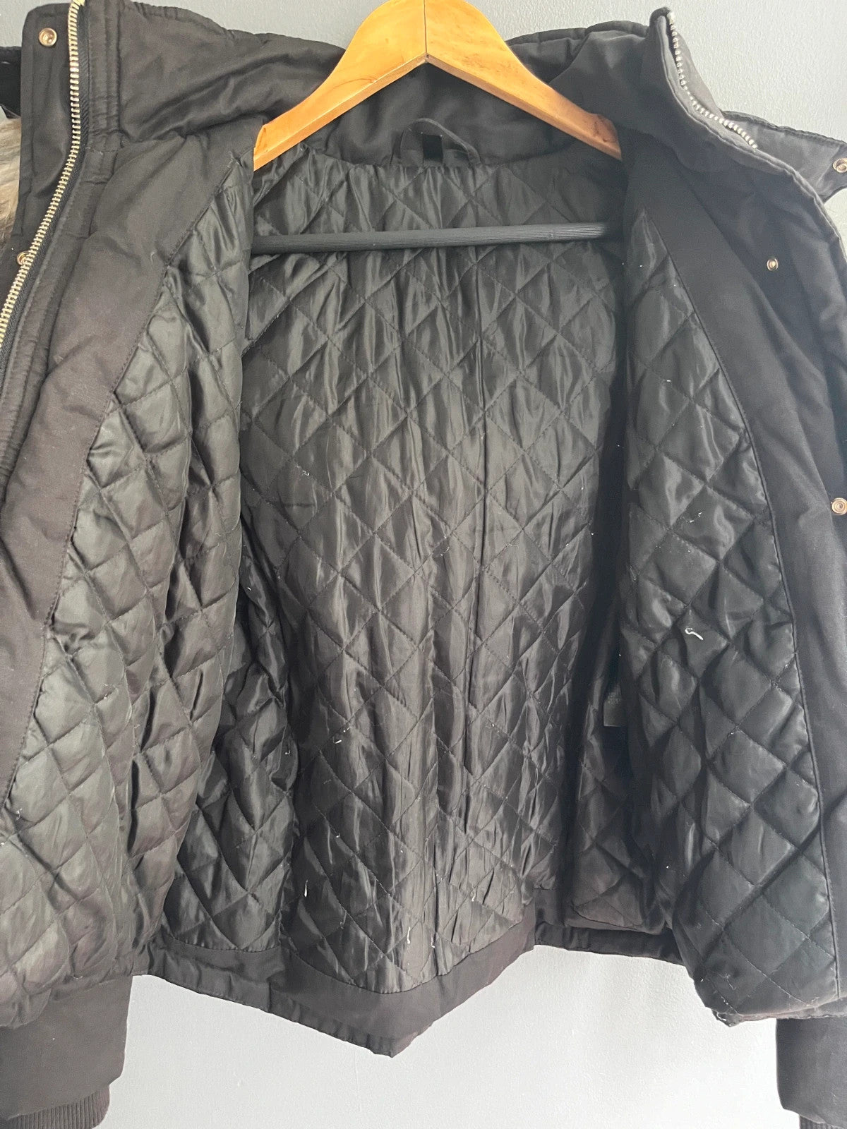 Topshop Black Padded Faux Fur Trim Hooded Winter Jacket UK 10 Medium Warm Coat