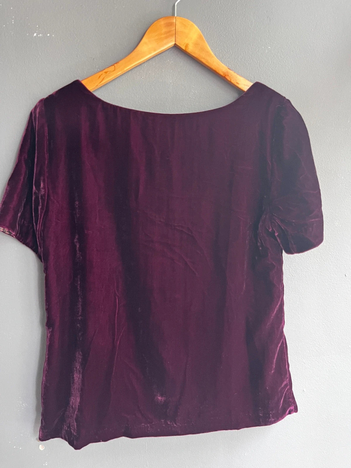 White Stuff Purple Velvet Short Sleeve Scoop Neck Floral Lined Top Size UK 10 M