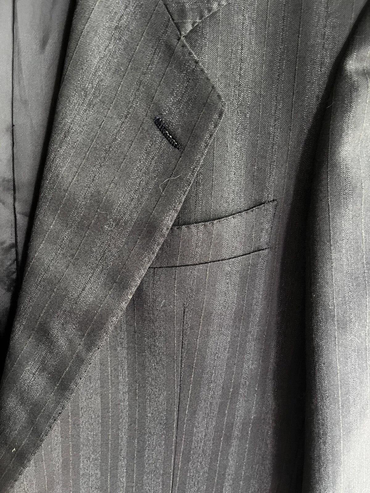 Vintage Valentino Uomo Black Pinstripe Wool Blend Two Button Blazer Jacket 40R
