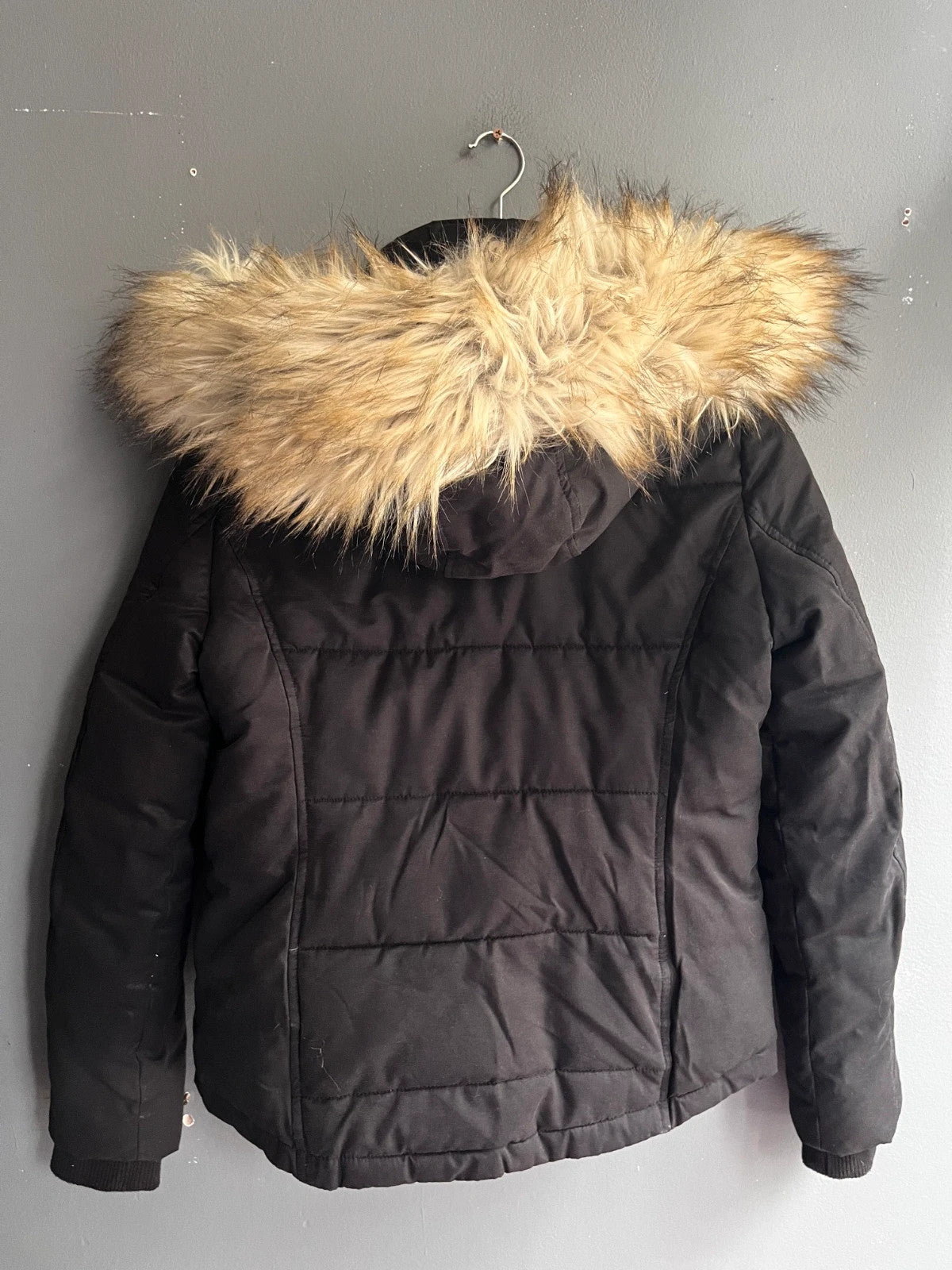 Topshop Black Padded Faux Fur Trim Hooded Winter Jacket UK 10 Medium Warm Coat
